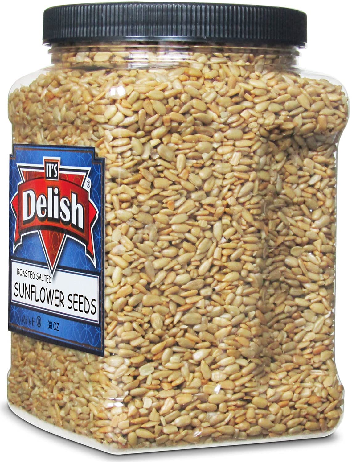Gourmet Roasted Salted Sunflower Seeds By It'S Delish, 38 Oz Jumbo Container (Jar) - Bulk Shelled Sunflower Seeds Kernels With S