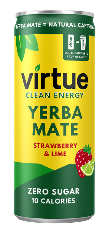 Virtue Yerba Mate, Strawberry & Lime - Natural Energy Drink - Sugar Free, Zero Calories, 8.4 oz (Pack of 12)