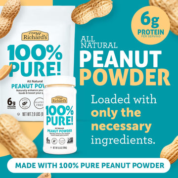 Crazy Richards 100% All-Natural Peanut Butter Powder with No Added Sugar and Non GMO (6.5 Ounces, Pack of 6)