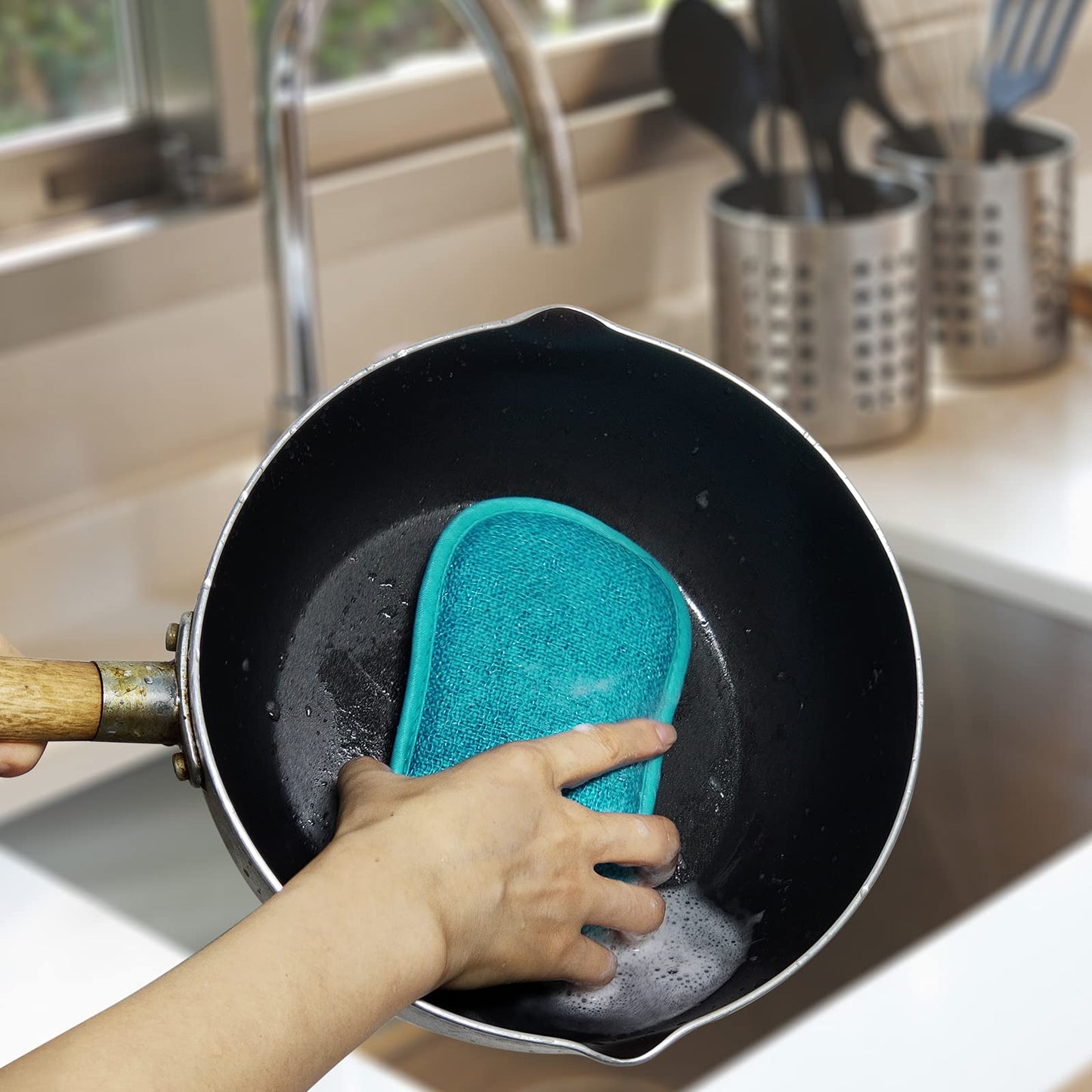 5 Pack Kitchen Dish Sponge Scrubber Non Scratch With Bamboo Microfiber Dishcloth No Odor Reusable Washable Multipurpose Scrub Pa