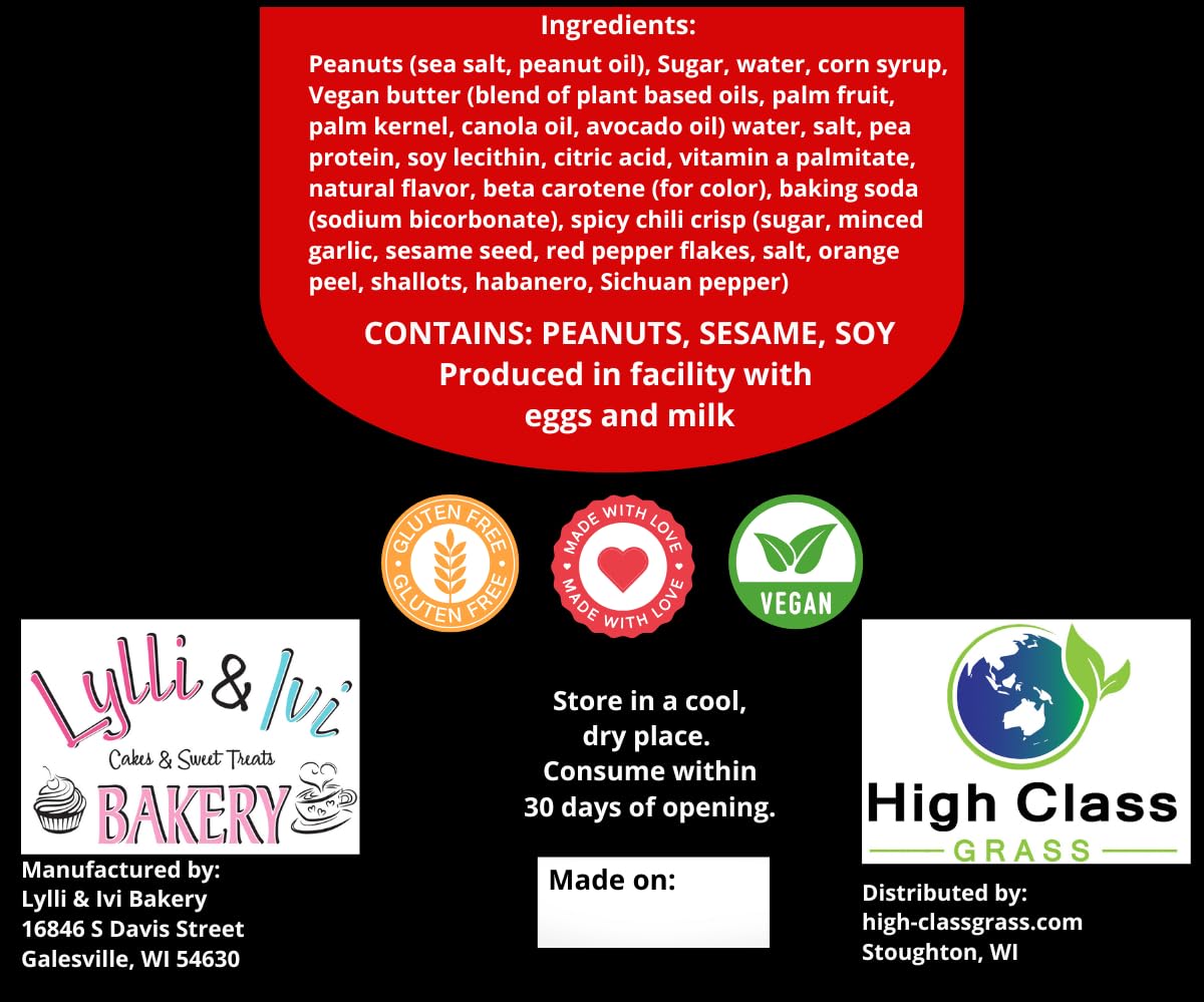 High Class Grass Spicy Peanut Brittle Candy, Old Fashioned Style Brittle Made With Chinese Spicy Chili Crisp, Vegan And Gluten F