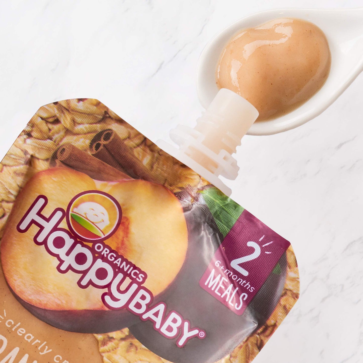Happy Baby Organics Stage 2 Baby Food Pouches, Gluten Free, Vegan & Healthy Snack, Clearly Crafted Fruit & Veggie Puree, Apples, Bananas, Plums & Granola, 4 Ounces (Pack Of 16)