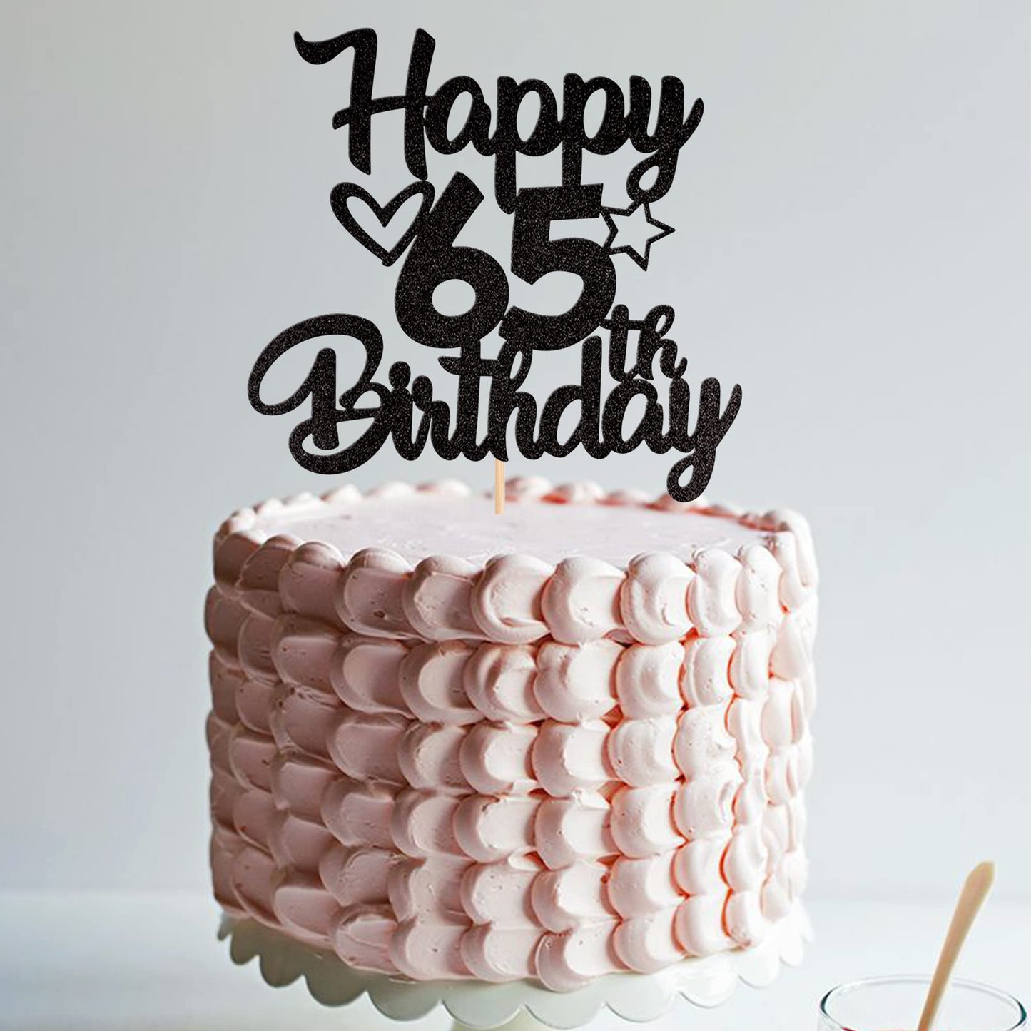 1 Pack Happy 65Th Birthday Cake Topper Glitter Heart Star 65 Fabulous Cake Pick Birthday Sign Cake Decorations For Children 65Th