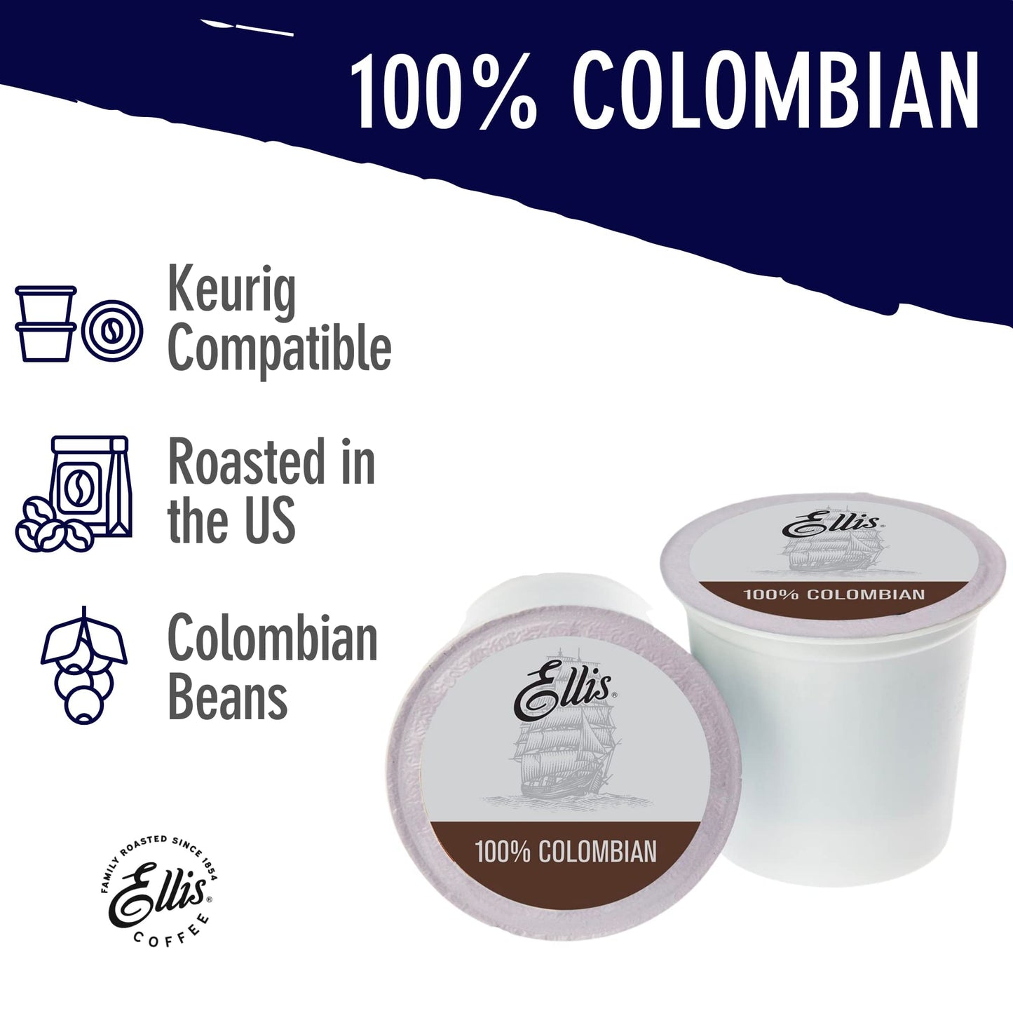 ELLIS COFFEE Single Serve Coffee Pods - 100% Colombian Medium Roast - 24 Pods for K-cup and Keurig malt-inspired