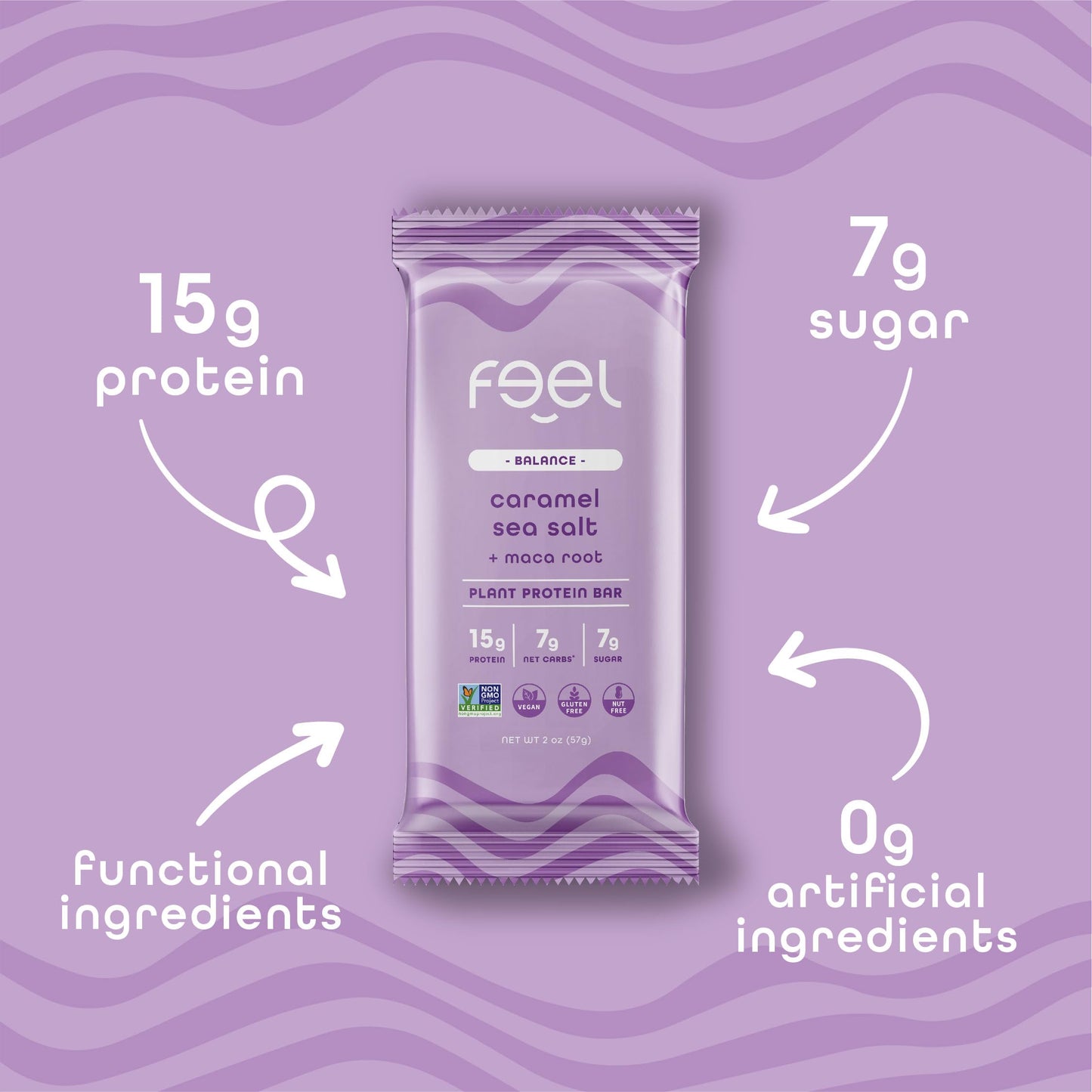 Feel Vegan Protein Bars | Caramel Sea Salt | Keto | Gluten Free | Organic | Maca | 15g Plant Protein | Low Carb | High Protein |