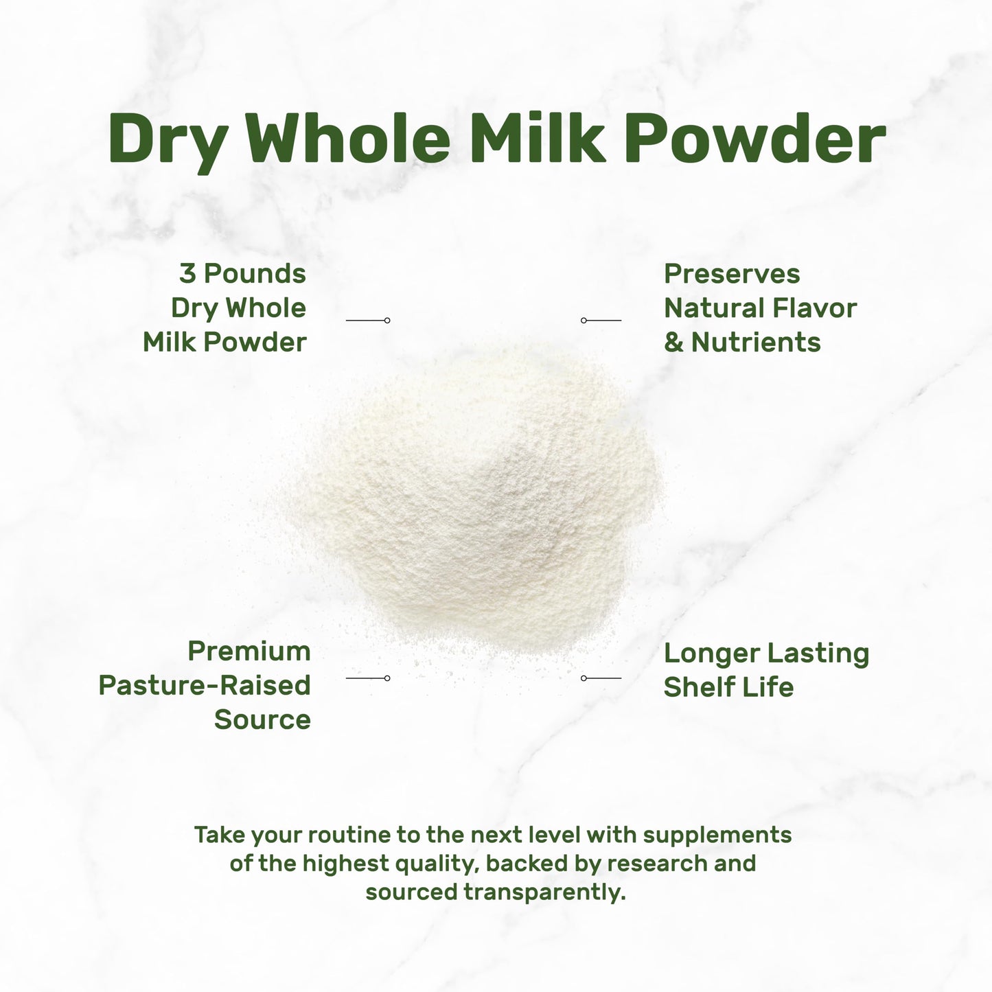Dry Whole Milk Powder, 3Lbs - Natural Pasture Raised Source - Made In Usa - Powdered Milk For Baking & Cooking - 9G Protein Per