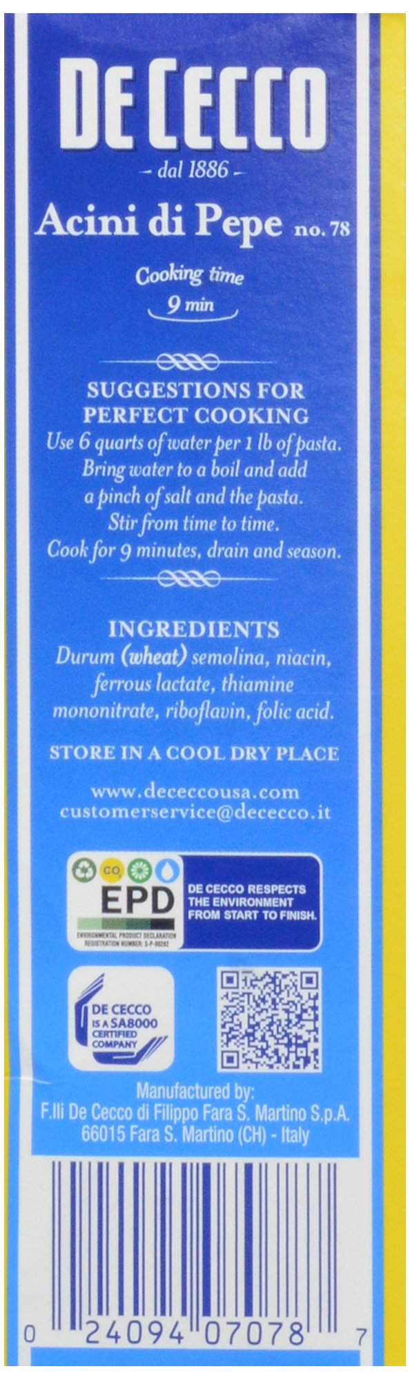De Cecco Semolina Pasta, Acini Di Pepe No.78, 1 Pound