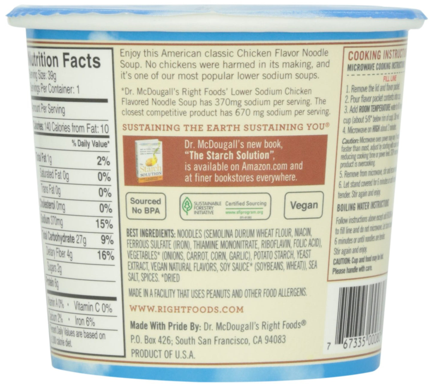 Dr. McDougall's Vegan Chicken Noodle Soup, Lower Sodium, 1.4 oz, Convenient and Healthy Meal Option, Pack of 1