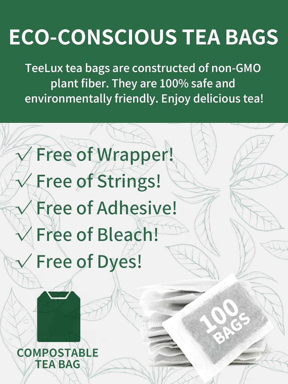 TeeLux Decaf Vanilla Black Tea Bags, Decaffeinated, 100 Count, Pack of 1