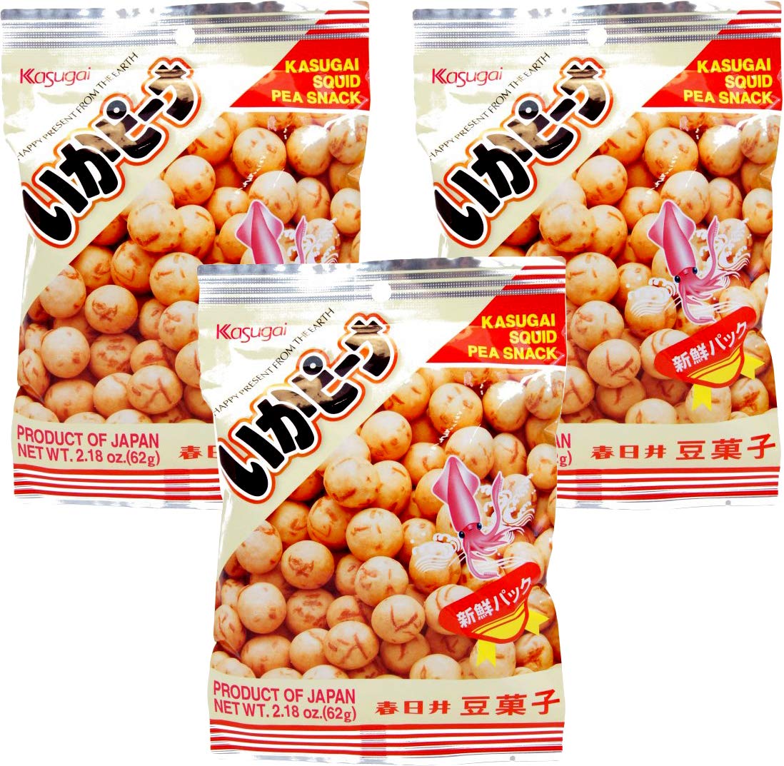 Kasugai Squid Pea Snack (Ika Peana) Net Wt. 2.18Oz/62G (3 Pack)