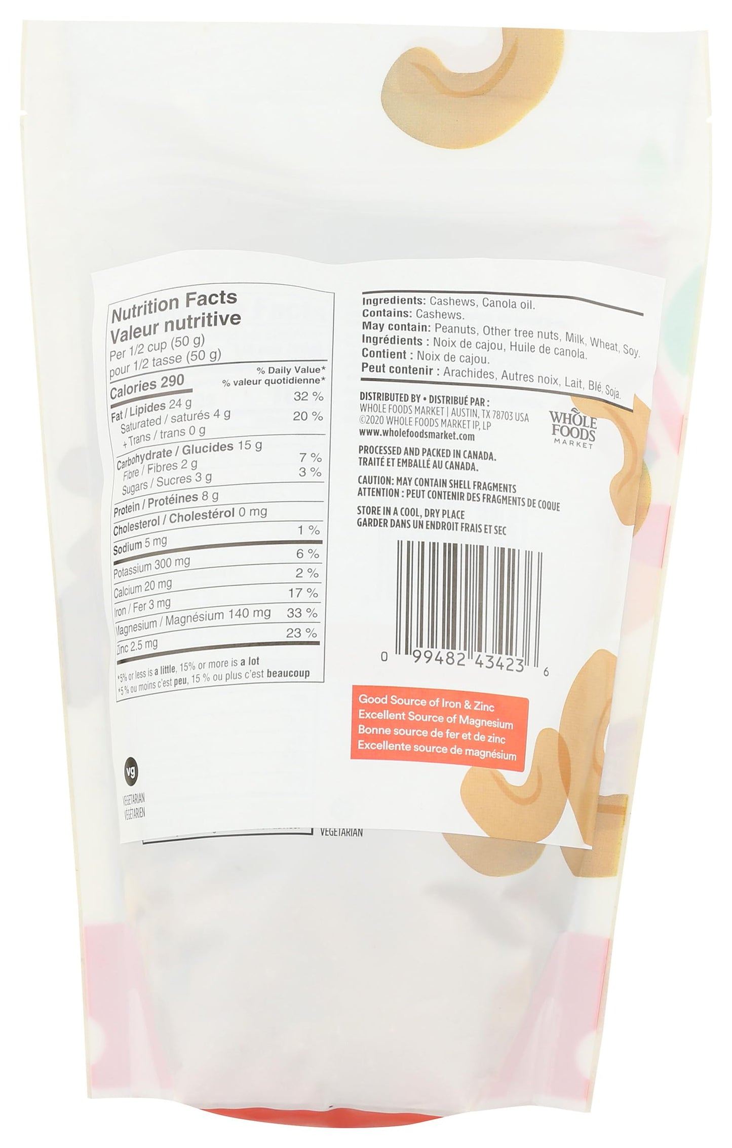 365 by Whole Foods Market Roasted Unsalted Cashews, 16 oz (1 lb) - Healthy Snack, No Added Salt, Gluten-Free