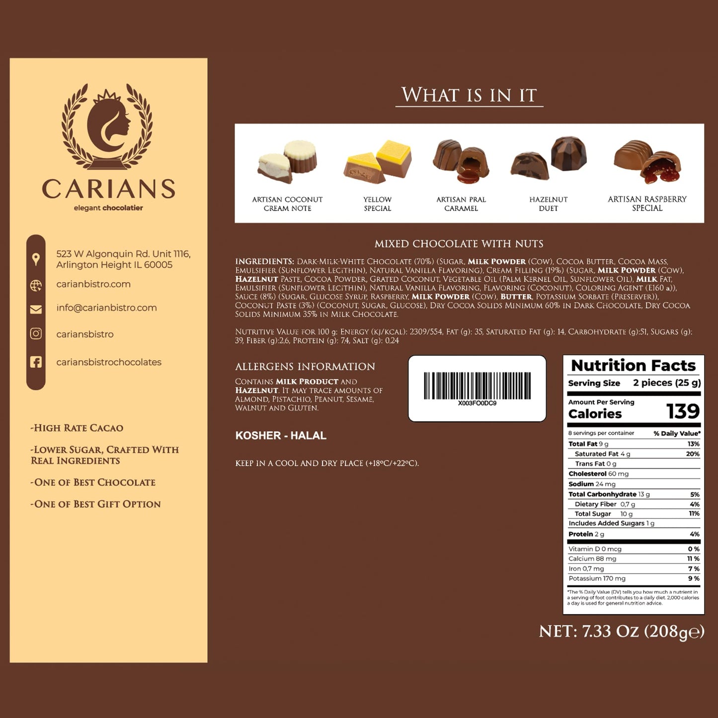 CARIANS Chocolate Gift Box - Assorted elegant Premium Pralines - 24 Count - Great for Gift Giving - Dark, Milk & Truffles