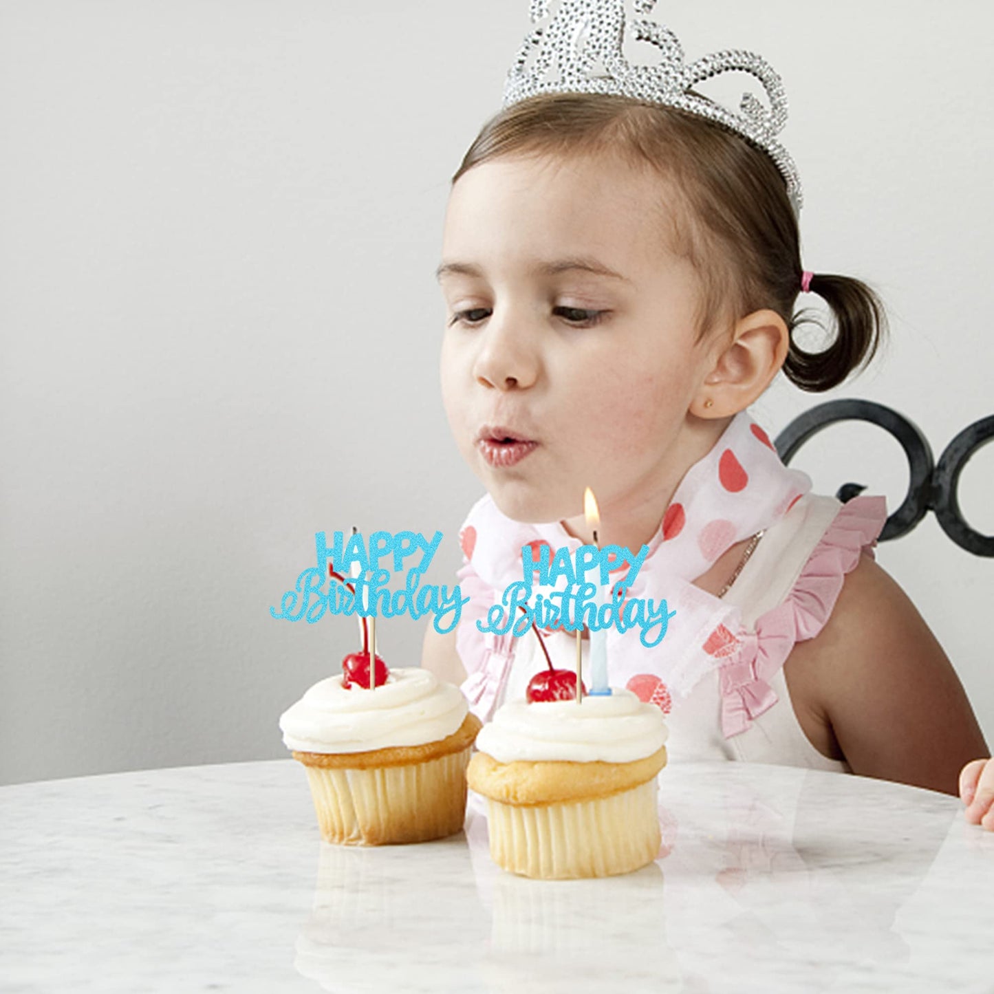 YCTHUNFISH 24 Pack Cupcake Toppers - Glitter Blue Bamboo Picks for Birthday & Baby Shower Party Decorations