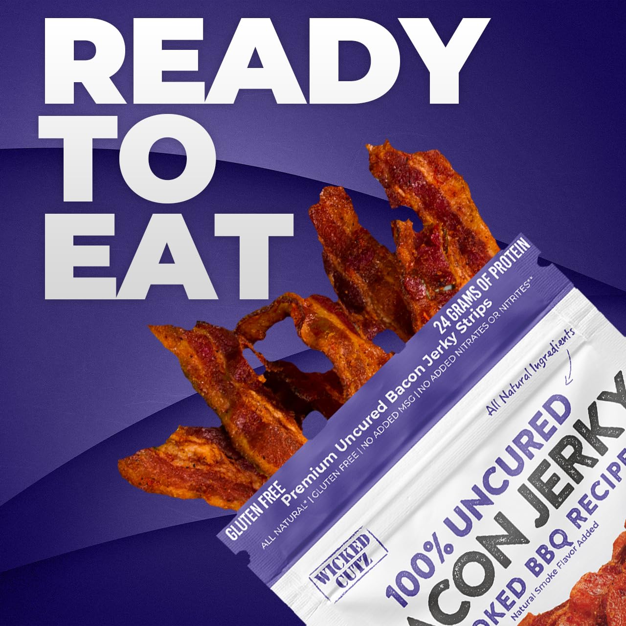 Wicked Cutz Smoked BBQ Bacon Jerky, 24g Protein, Tender & Easy to Chew, 2 Ounce (Pack of 2)
