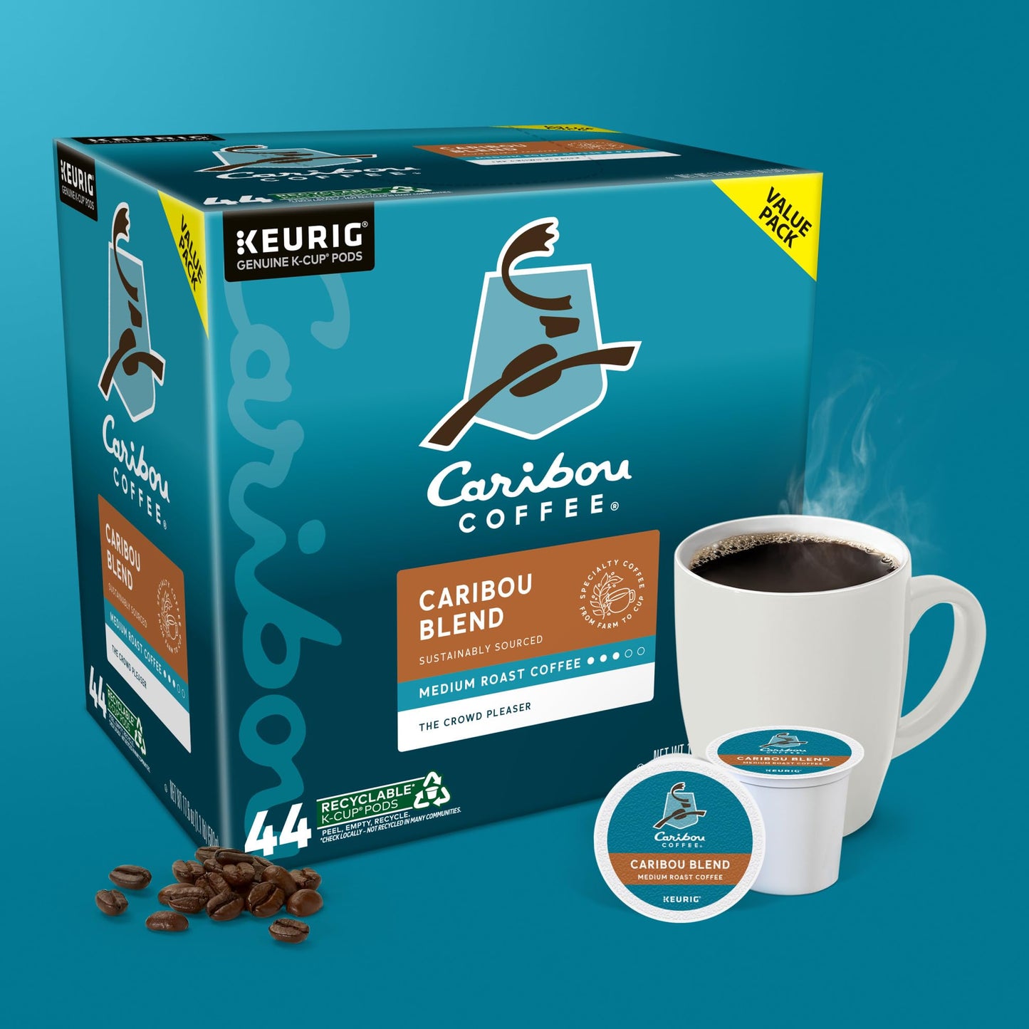 Caribou Coffee Caribou Blend, Keurig Single-Serve K-Cup Pod, Medium Roast Coffee Pods, 44 Count