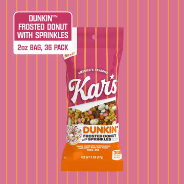Kars Nuts Dunkin Frosted Donut with Sprinkles Mixed Nuts - Sweet Candy-Coated Nuts Mix, 2oz Grab & Go Bags (Pack of 36) - Trail