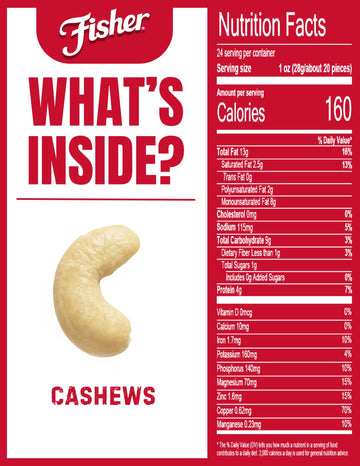 Fisher Whole Cashews, Oven Roasted, Sea Salt, 24 Ounces, Gluten Free, Vegan Protein, Snack