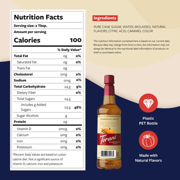 Torani Puremade Pumpkin Spice Syrup for Drinks, 25.4 Fl Oz, Pump Included