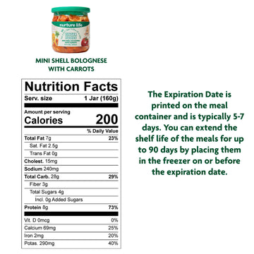Nurture Life Finger Foods, Mini Shell Bolognese With Carrots, Freshly Made Baby & Toddler Meals, Stage 3 Finger Foods For Self-F