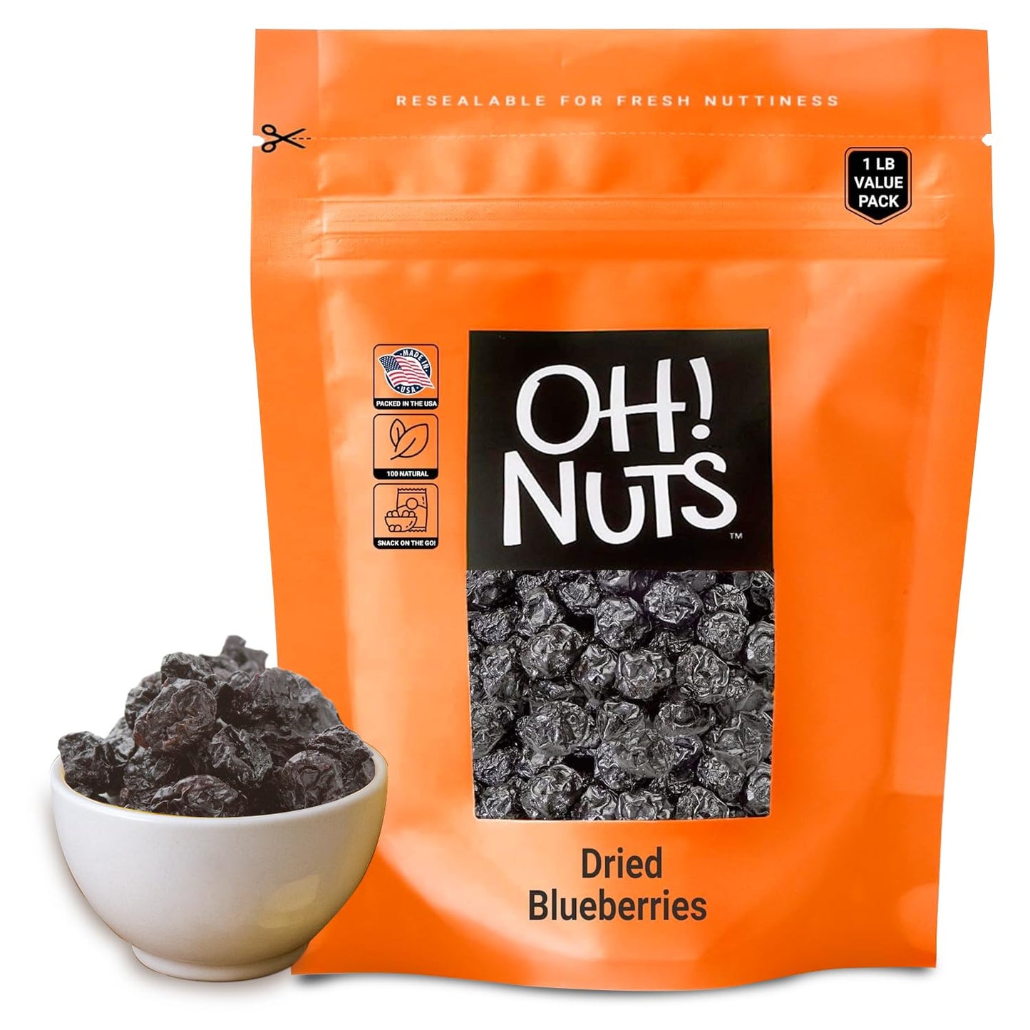 Oh! Nuts Dried Blueberries - No Sugar Added - 1 Lb Bulk Bag - Dehydrated Dried Blueberries For Snacking & Baking
