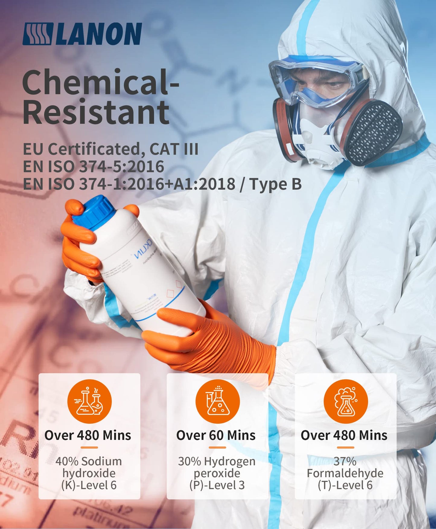 Lanon 8Mil Orange Disposable Nitrile Gloves, Mechanic, Heavy Duty, Food Safe, Latex Free, Powder Free, Fully-Diamond Textured, L