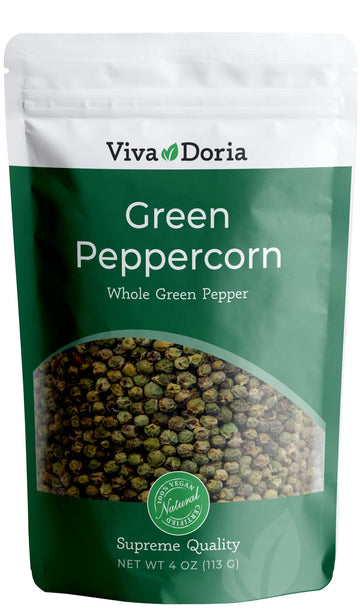 Viva Doria Green Peppercorns, Whole Green Pepper, Steam Sterilized, 4 Oz (85 G) For Grinder Refill