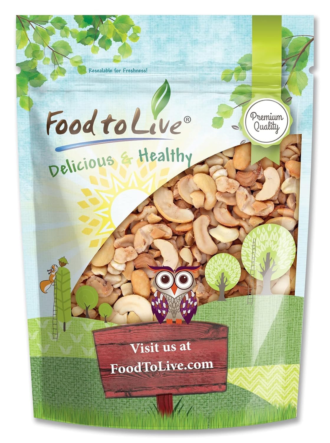 Food to Live - Dry Roasted Cashew Halves and Pieces, 1 Pound - Unsalted Oven Roasted, No Oil Added, Keto, Kosher. High in Protei