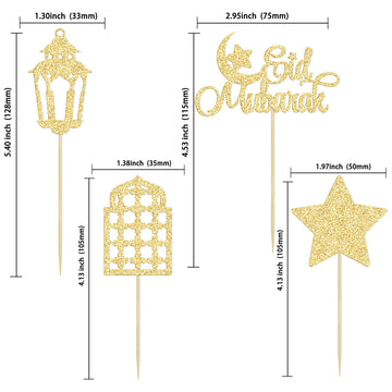 Gyufise 24Pcs Happy Eid Mubarak Cupcake Toppers Glitter Star Ramadan Kareem Cupcake Pick Moon Star Eid Islamic Muslim Theme Party Cake Decoration Supplies Gold