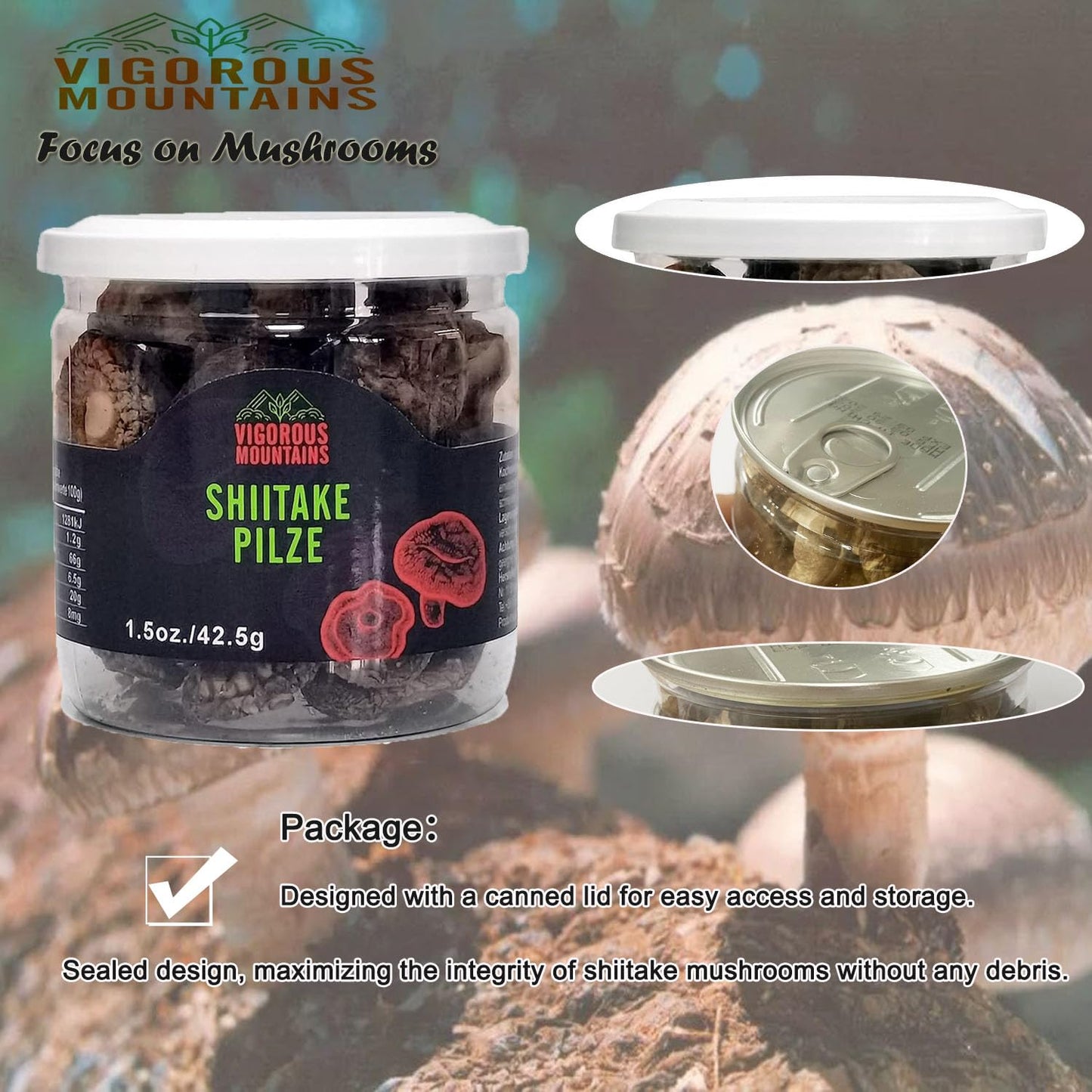 Vigorous Mountains Dried Shiitake Mushrooms For Cooking, 2-3Cm Dehydrated Mushrooms, Dry Fresh Vegan No Fumigation Sulfur (1.5Oz)
