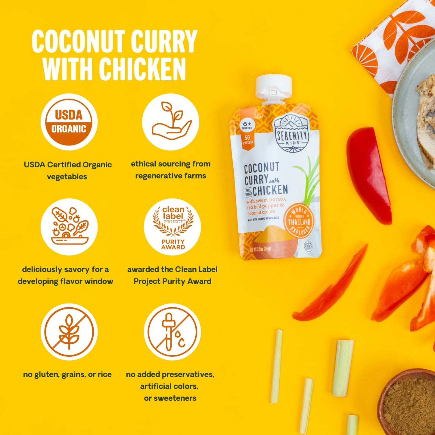 Serenity Kids 6+ Months World Explorers Baby Food Pouches Puree Made With Ethically Sourced Meats & Organic Veggies | 3.5 Ounce