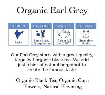 Two Leaves And A Bud Organic Earl Grey Tea Bags, Whole Leaf Caffeinated Black Tea In Compostable Sachets, Caffeinated Black Tea