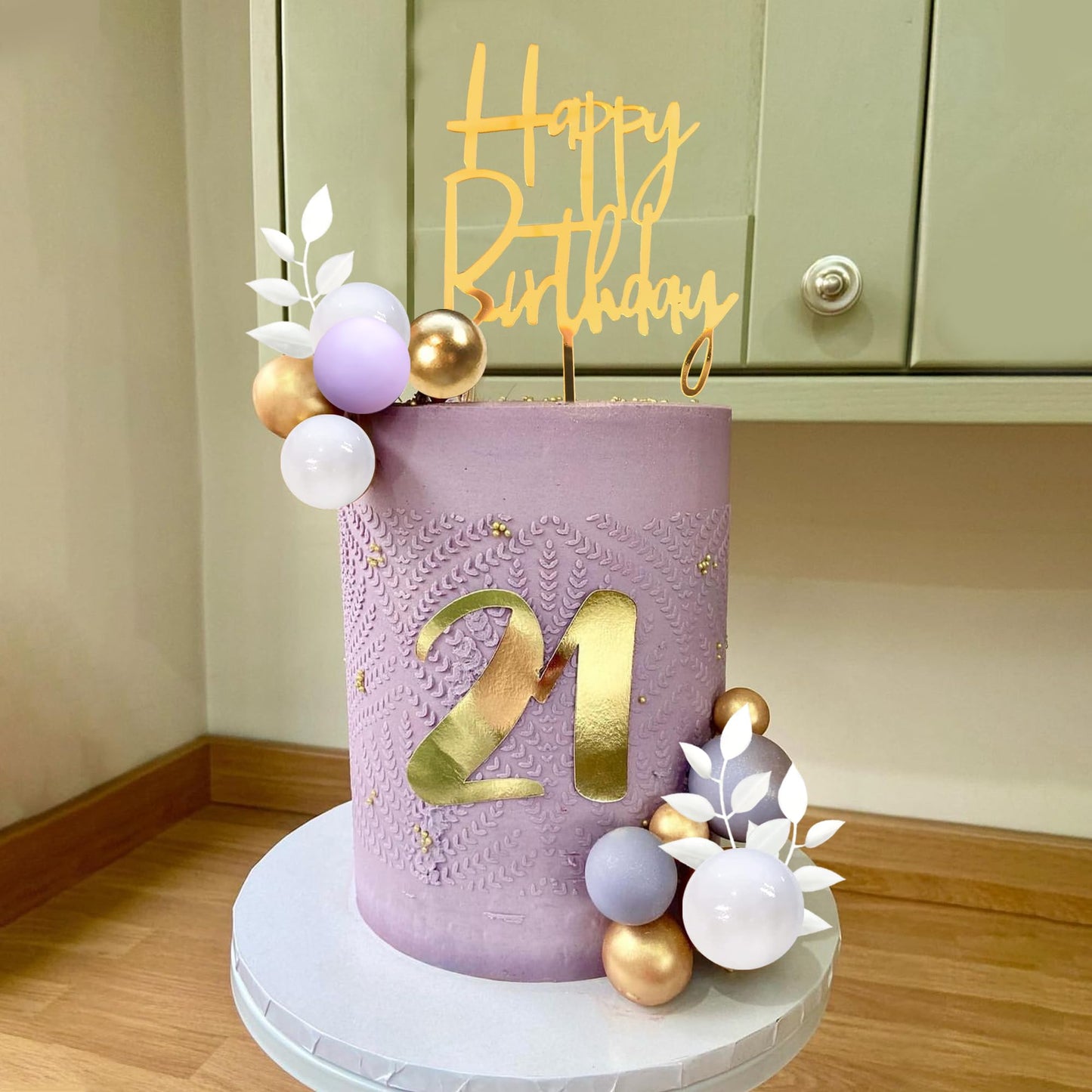 Purple Balls Cake Topper Boho Grass Cake Topper Purple White Gold Pearl Balls Happy Birthday Cake Decorations For Wedding Baby S
