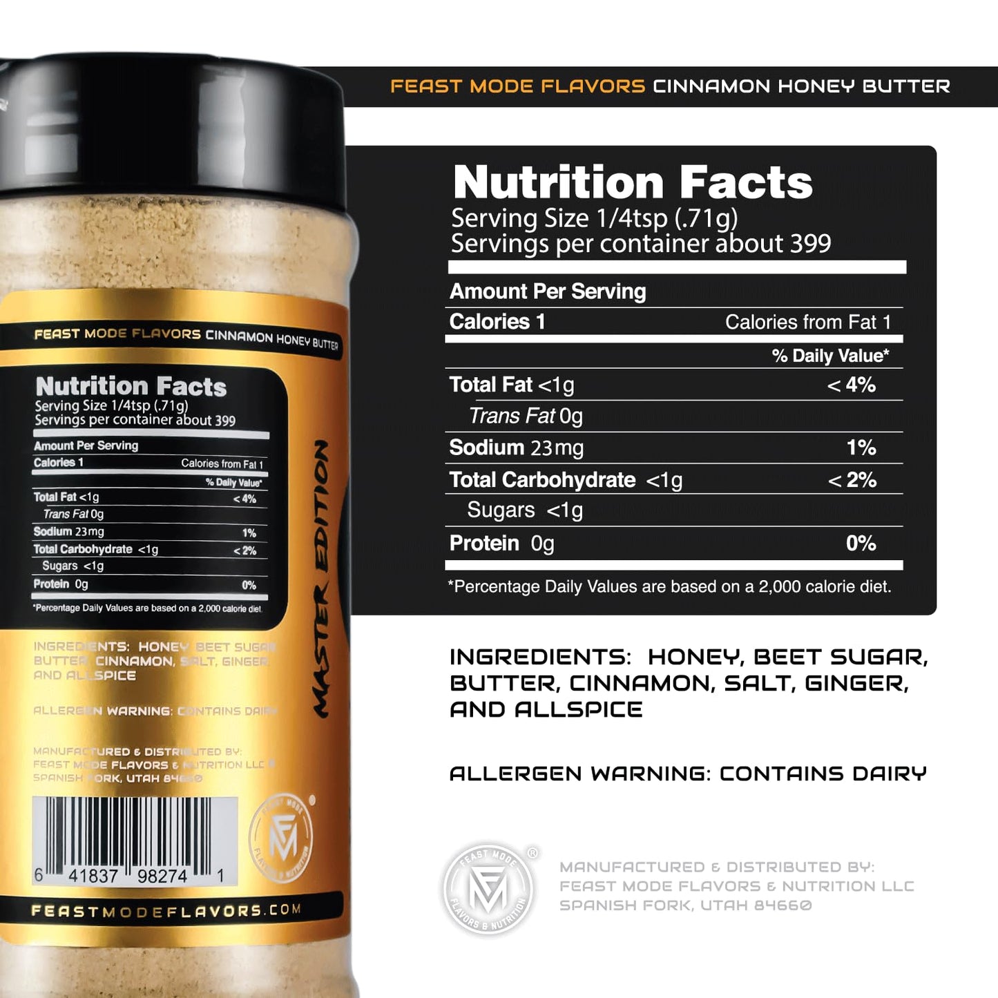 Cinnamon Honey Butter Seasoning | 10Oz Master Edition By Feast Mode Flavors | Low Sodium | Low Calorie | Zero Artificial Fillers