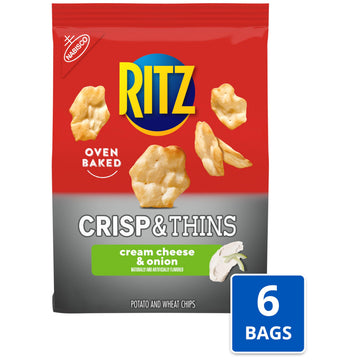 Ritz Crisp And Thins Cream Cheese And Onion Chips, Party Snacks, Bulk Snacks, 6 - 7.1 Oz Bags