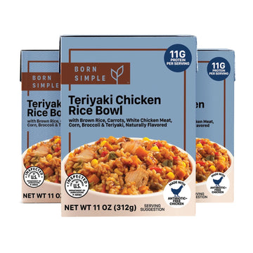 Born Simple Prepared Meals - Ready to Eat Teriyaki Chicken Rice Bowl | 11g Protein | 11 Oz (Pack of 3)