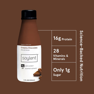 Soylent Chocolate Meal Replacement Shake, Contains 16g Complete Vegan Protein, Ready-to-Drink, 11oz, 12 Pack