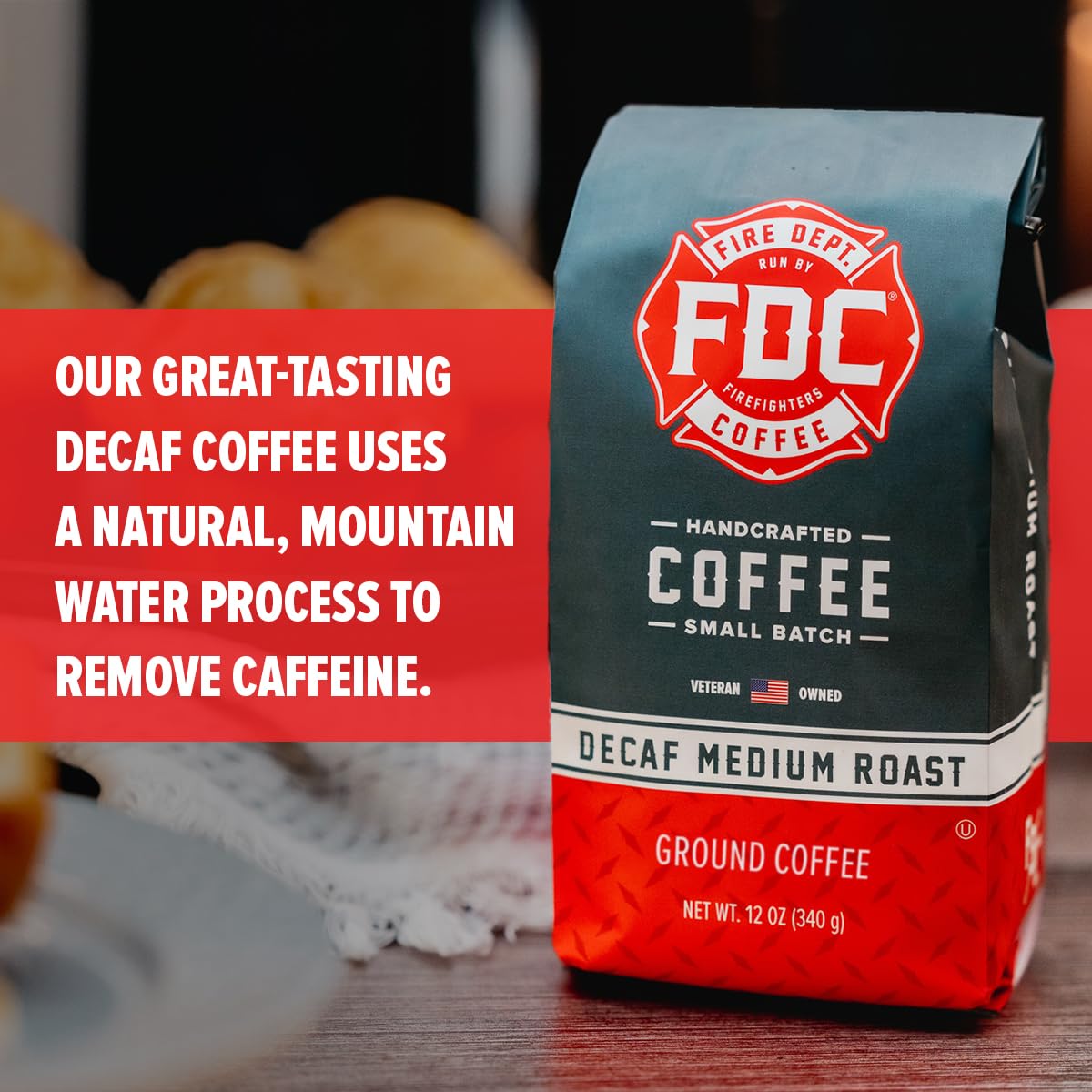 Fire Department Coffee Whole Bean Decaf - 12 oz - Naturally Decaffeinated - Veteran Owned