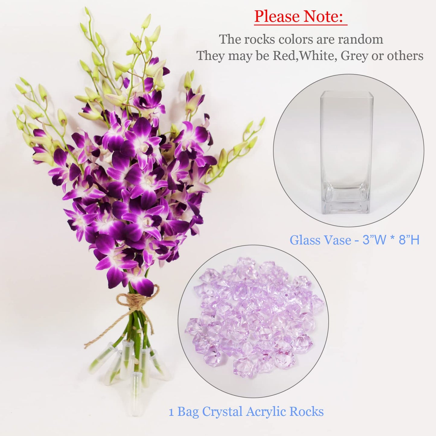 Athenas Garden Fresh Cut Orchids Purple 10 Stems Sonia Dendrobium Orchids Flowers With Vase And Rocks