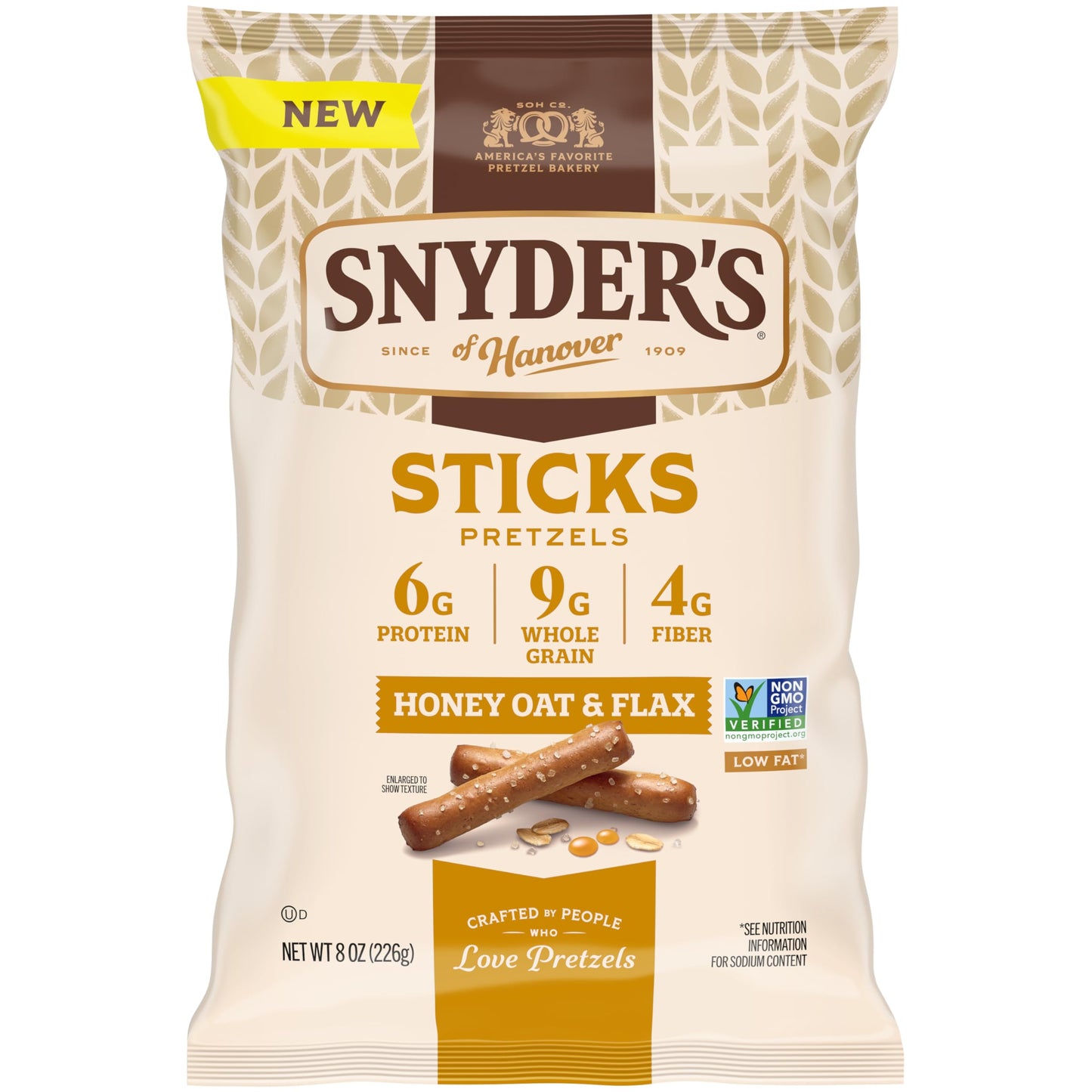 Snyders of Hanover Honey Oat & Flax Pretzel Sticks, 8 Oz Bag