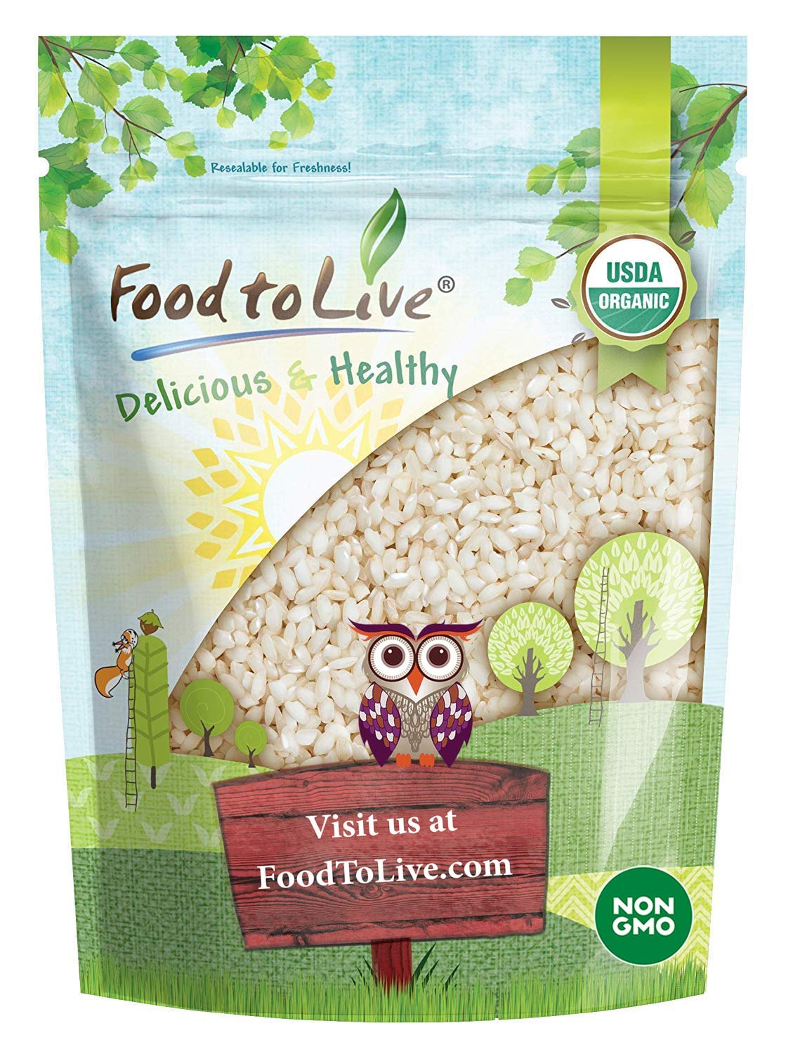 Food to Live Organic Arborio Rice, 1 Pound Non-GMO, Short-Grain White Rice Variety, Superfino, Vegan, Kosher, Bulk. Creamy Textu