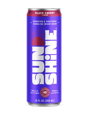 Legendary Sunshine Sparkling Energy Drink, Black Cherry, 360mg Electrolytes, 70mg Natural Caffeine, 12 Fl Oz, Pack of 12