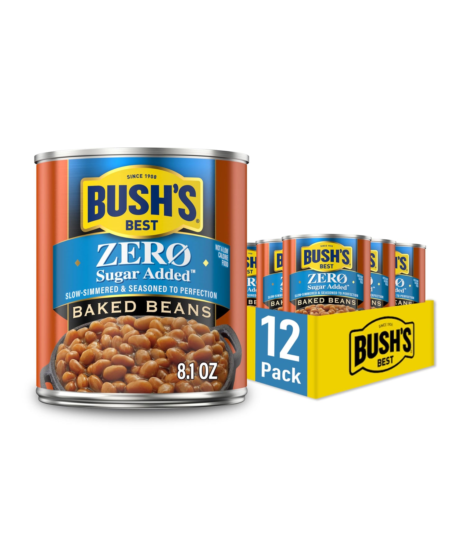 BUSH S BEST 8.1 oz Canned Zero Sugar Added Baked Beans, Source of Plant Based Protein and Fiber, Low Fat, Gluten Free, (Pack of