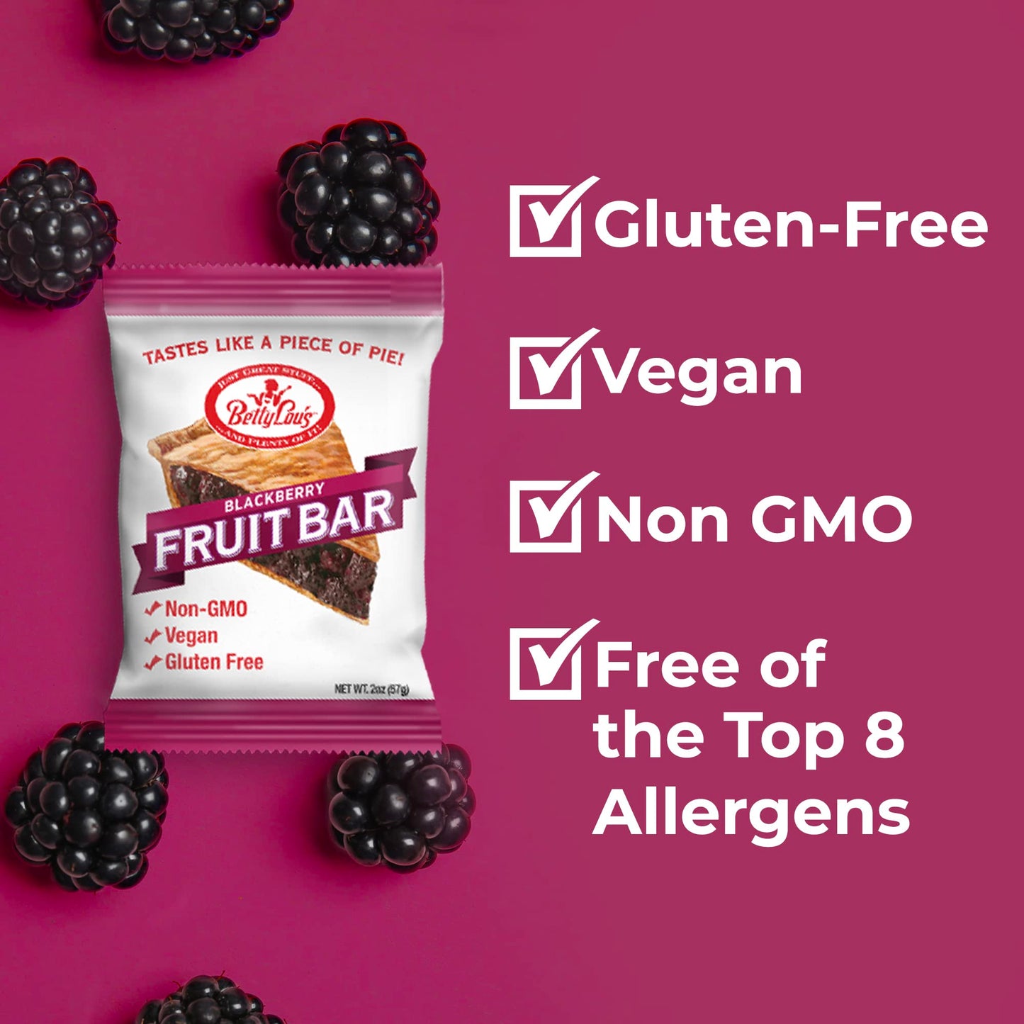 Betty Lou'S Fruit Bars | Blackberry Pack Of 12 | Gluten Free, Vegan, Non Gmo | Deliciously Healthy Snacks Made With All Natural