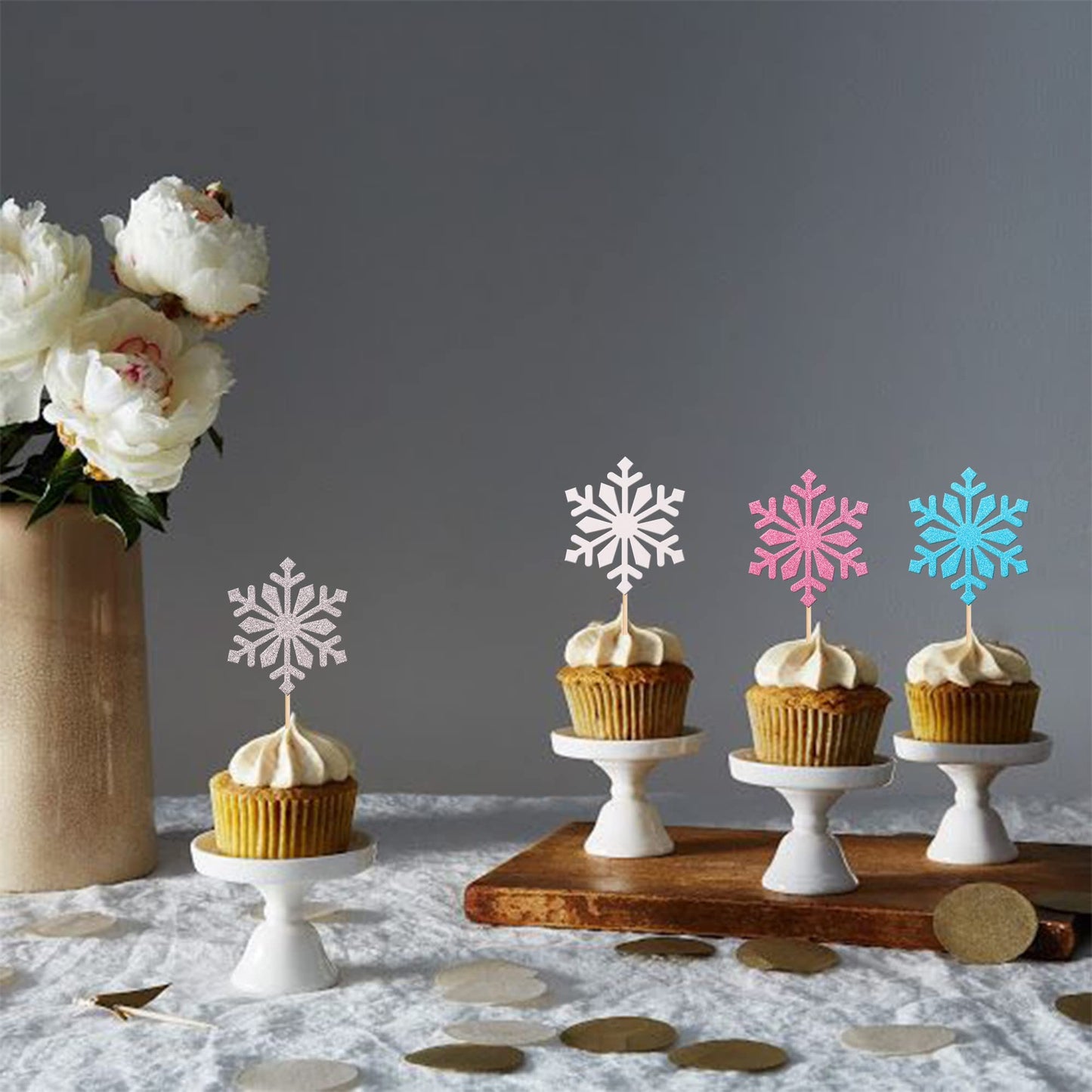 36 PCS Snowflake Cupcake Toppers Colorful Glitter Winter Frozen Theme Cupcake Picks for Winter Wonderland Snowflake Theme Baby S