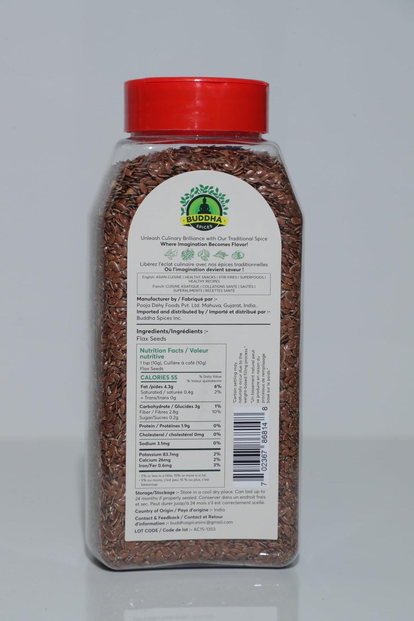 Buddha Spices Inc. Flax Seeds - 600G - 21 Oz)