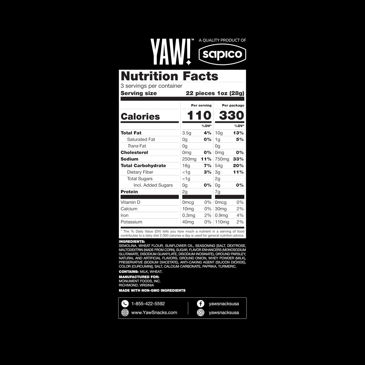 YAW! Baked Baguette Bites, Sour Cream & Onion, Non-GMO, 3 Pack, 9oz, Crunchy Snack