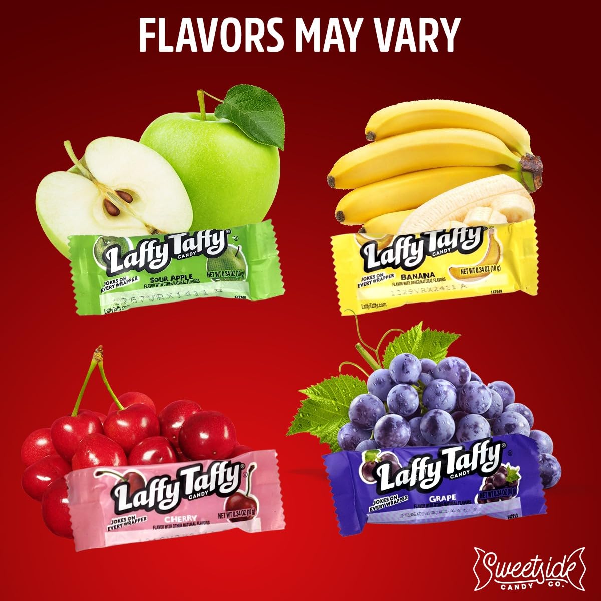 Laffy Taffy - Laffy Taffy Candy - Banana, Grape, Sour Apple, Flavors - Chewy & Tangy Laffy Taffy Bulk Candy Individually Wrapped
