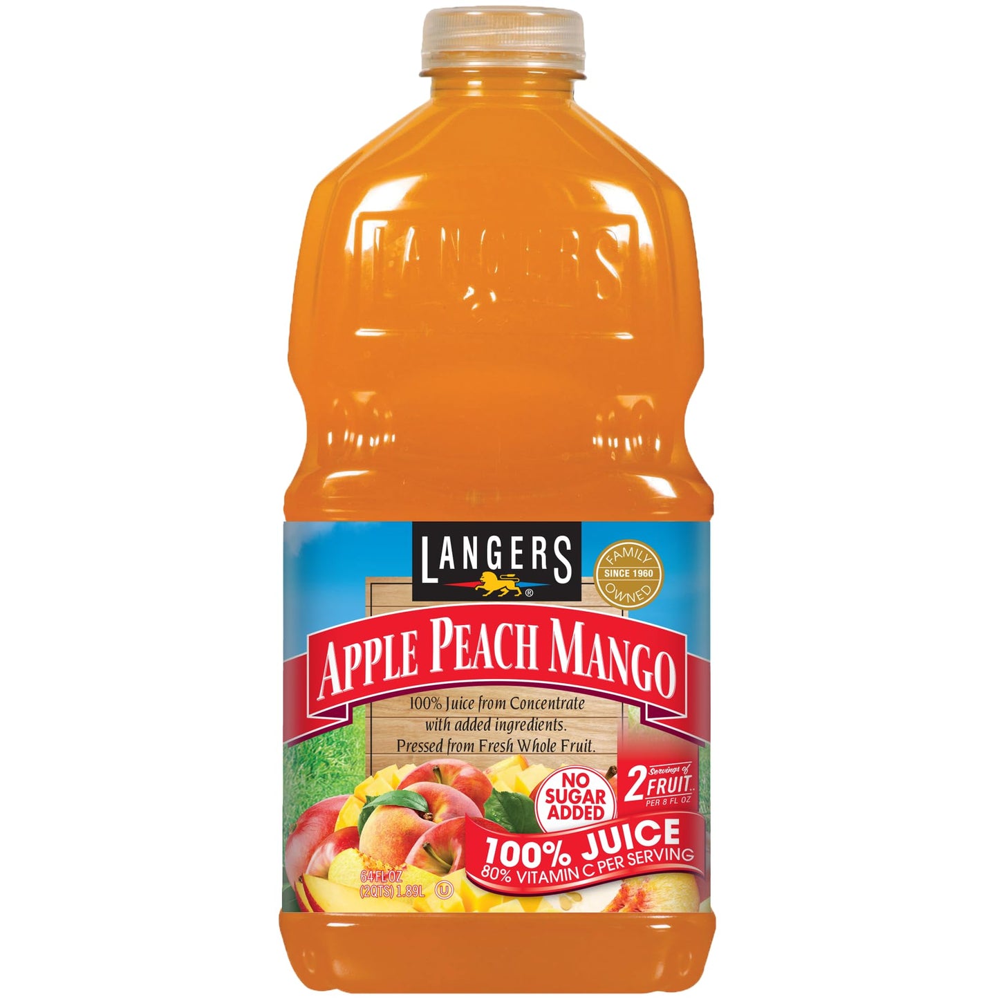Langers 100% Juice with Vitamin C Apple Peach Mango 64 Fl Oz (Pack of 8)