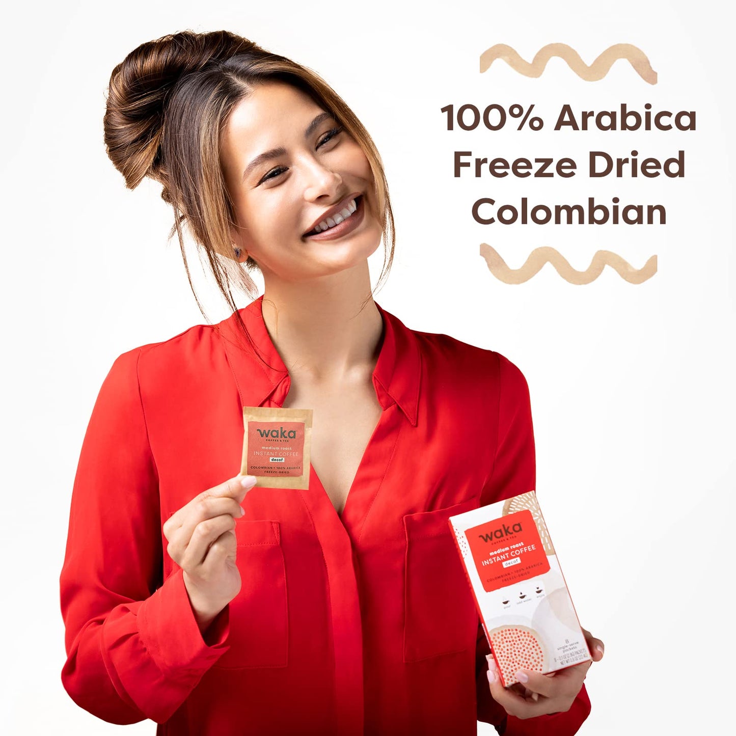Waka Coffee Decaffeinated Medium Roast Instant Coffee - 100% Arabica Colombian Beans, 8 Single Serve Packets