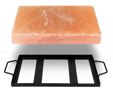 Himalite Himalayan Pink Salt Block & Metal Tray Set 12 x 8 x 1.5 for Cooking, Grilling, Cutting, and Serving with Himal